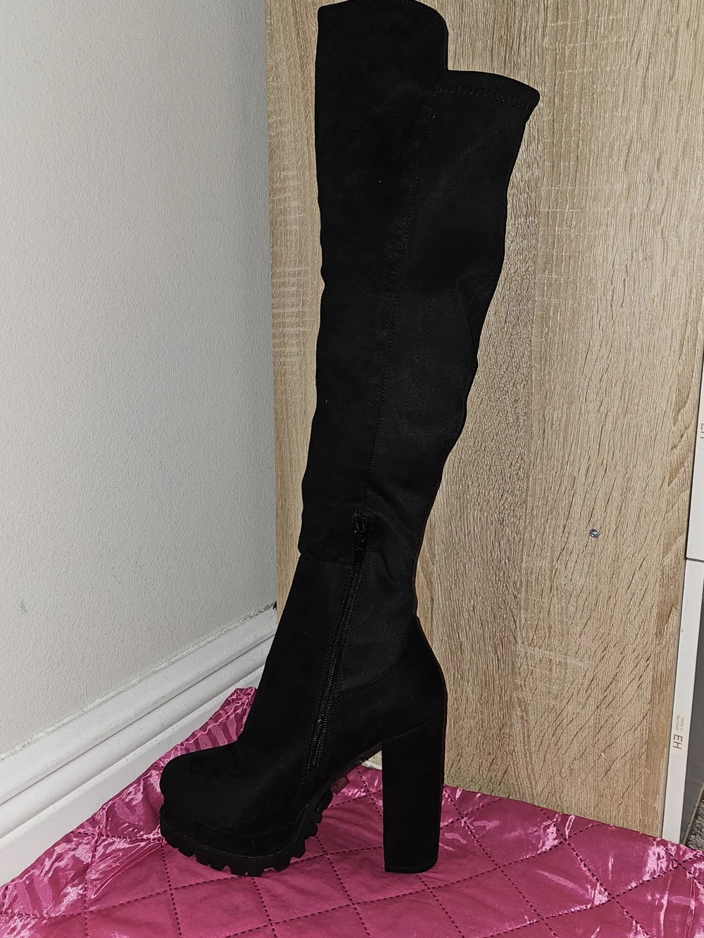 Wild Diva Black Over-the-Knee Platform Block Heel Boots